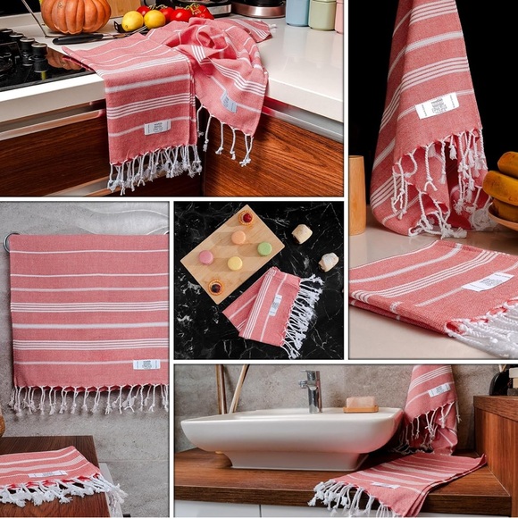 Ephesus Turkish Hand Towels - coral and White - Picture 5 of 7